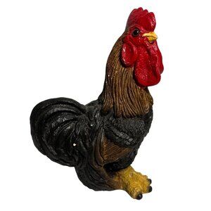Rooster Figurine Hand Painted 4" Signed 1985 Farmhouse Decor Resin